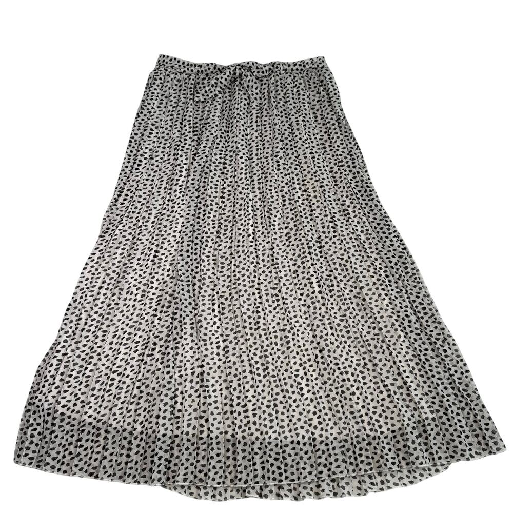 Joie Skirt White Black Pleated Maxi Skirt Belt Flowy Chiffon Lined Womens Large